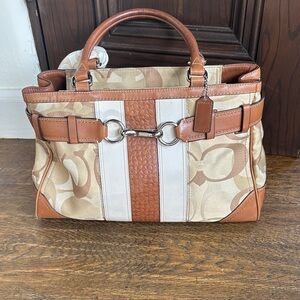 Coach Tan and White Shoulder Bag